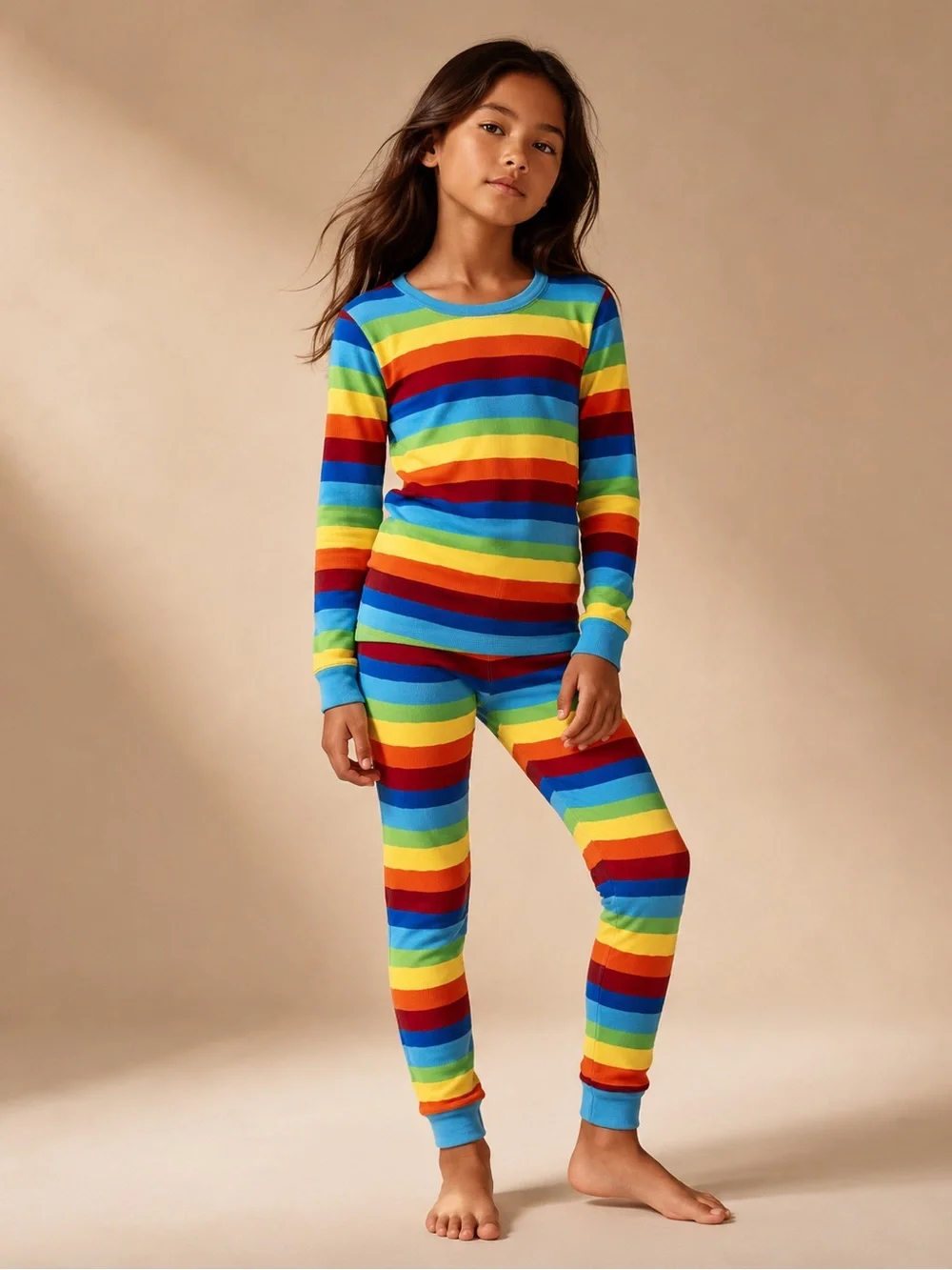 Leveret Kids Rainbow Stripe Pajama Set Size 6 Long Sleeve Colorful PJs